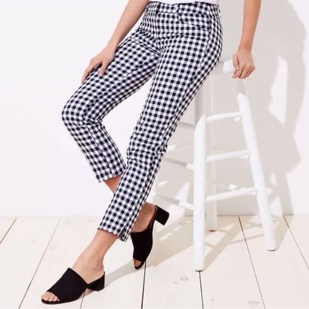 LOFT The Riviera Pant Cropped Julie Fit - Black & White Gingham - Sz 00
